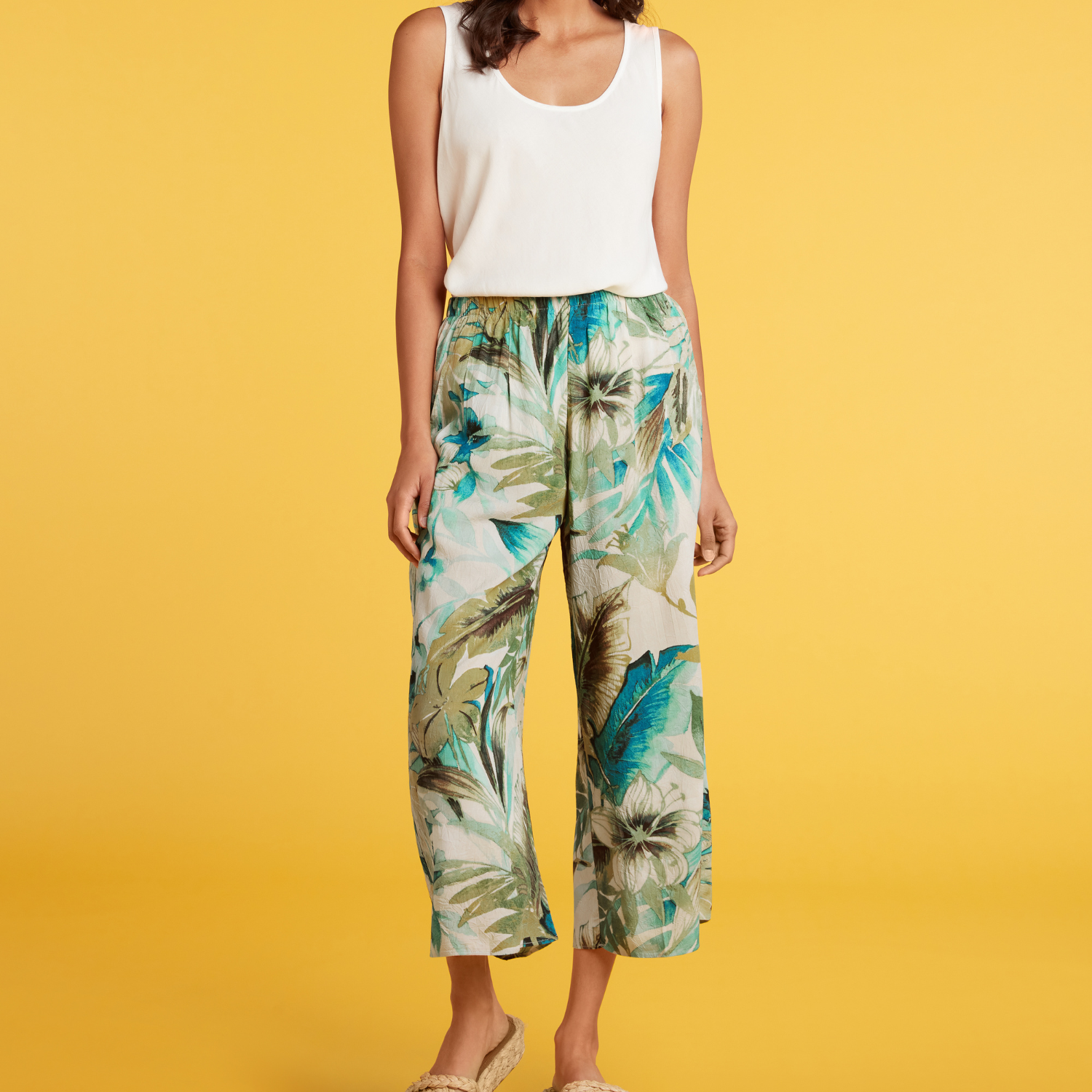 Wide Leg Cropped Pants - Azzurra Teal