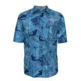 Blue Pearl Harbor Remembrance shirt. Floral sketch background with navy blue sketch ships.