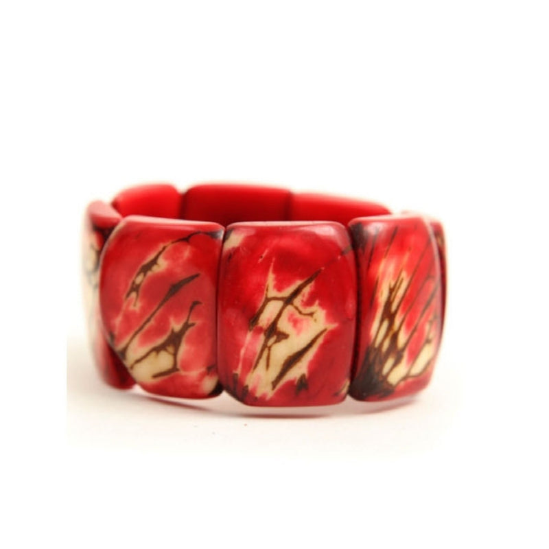 Bracelet en Pierre Naturelle Noix de Tagua - Rouge