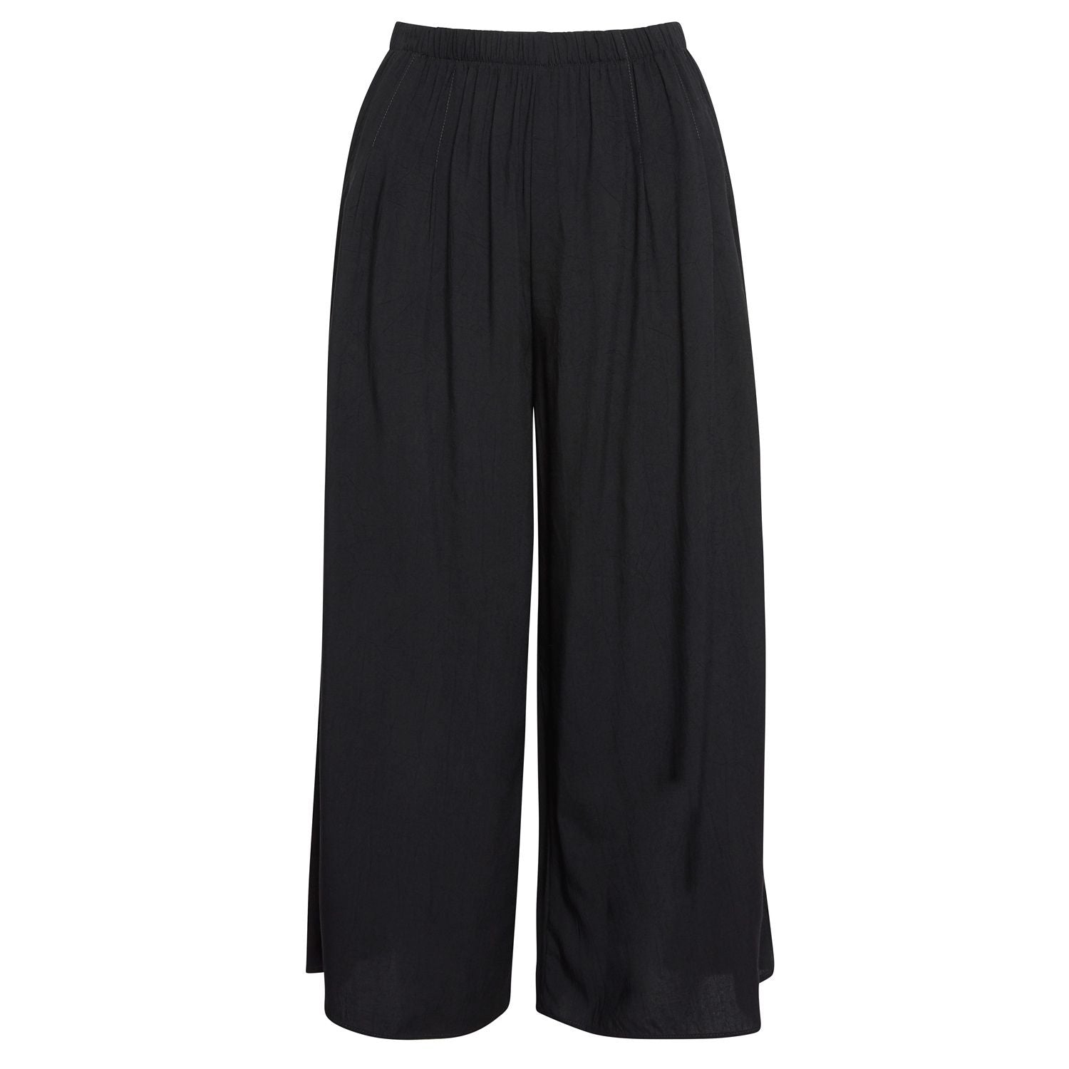 Solid Wide Leg Cropped Pants - Black