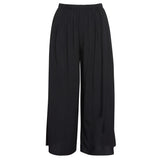 Solid Wide Leg Cropped Pants - Black