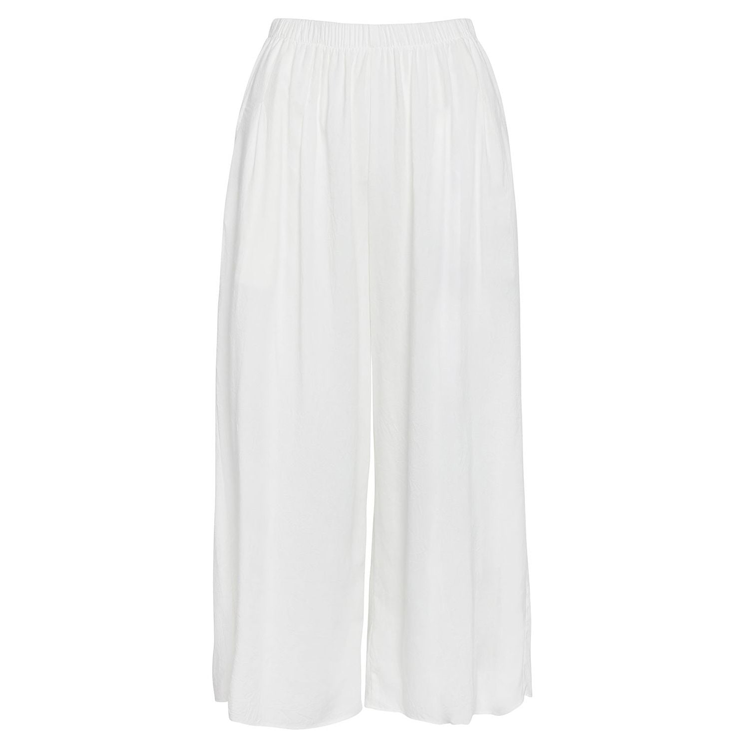 Solid Wide Leg Cropped Pants - White