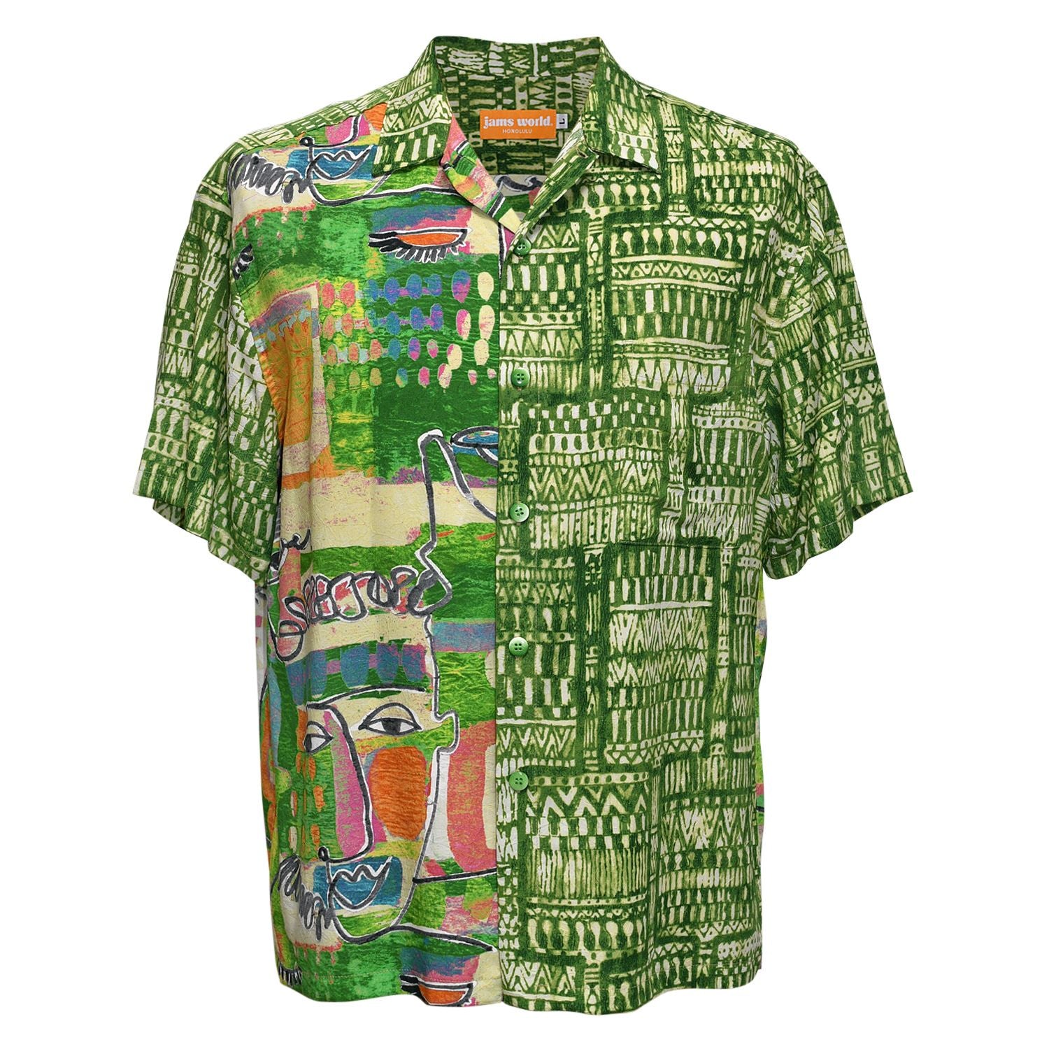 Men's Mix Print Retro Shirt - Kahili Green