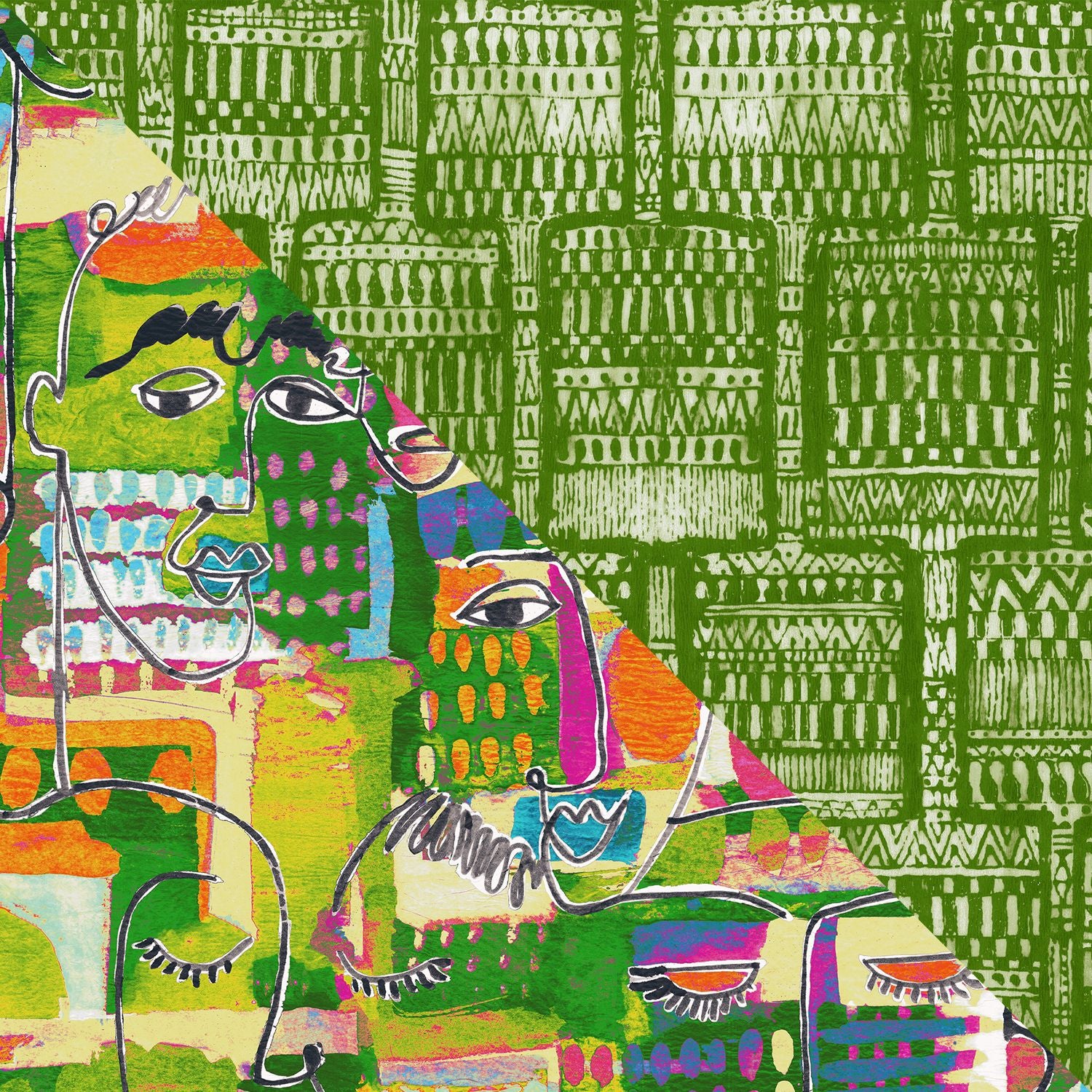 Men's Mix Print Retro Shirt - Kahili Green