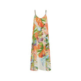 Vestido floral colorido sobre fondo blanco.