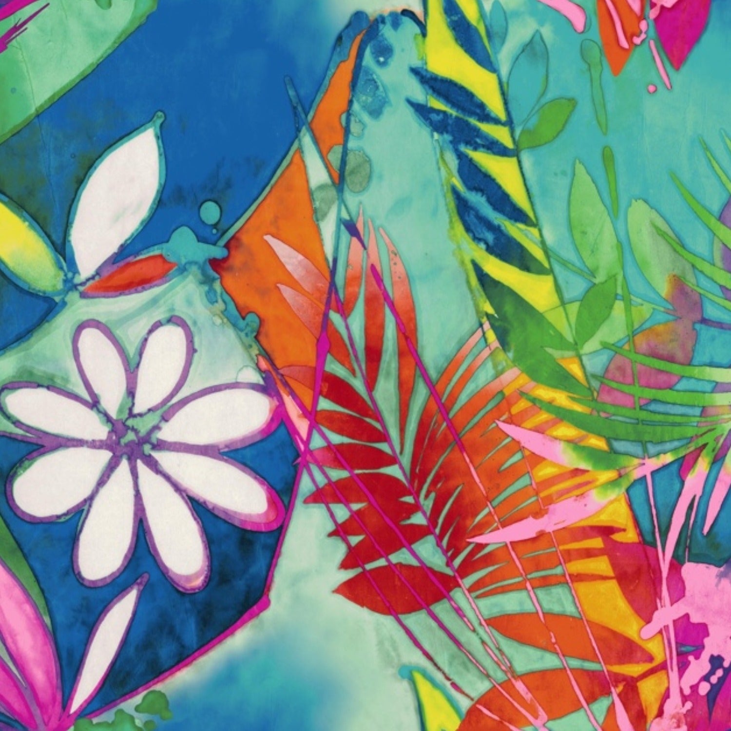 Diseño abstracto colorido con flores y hojas.