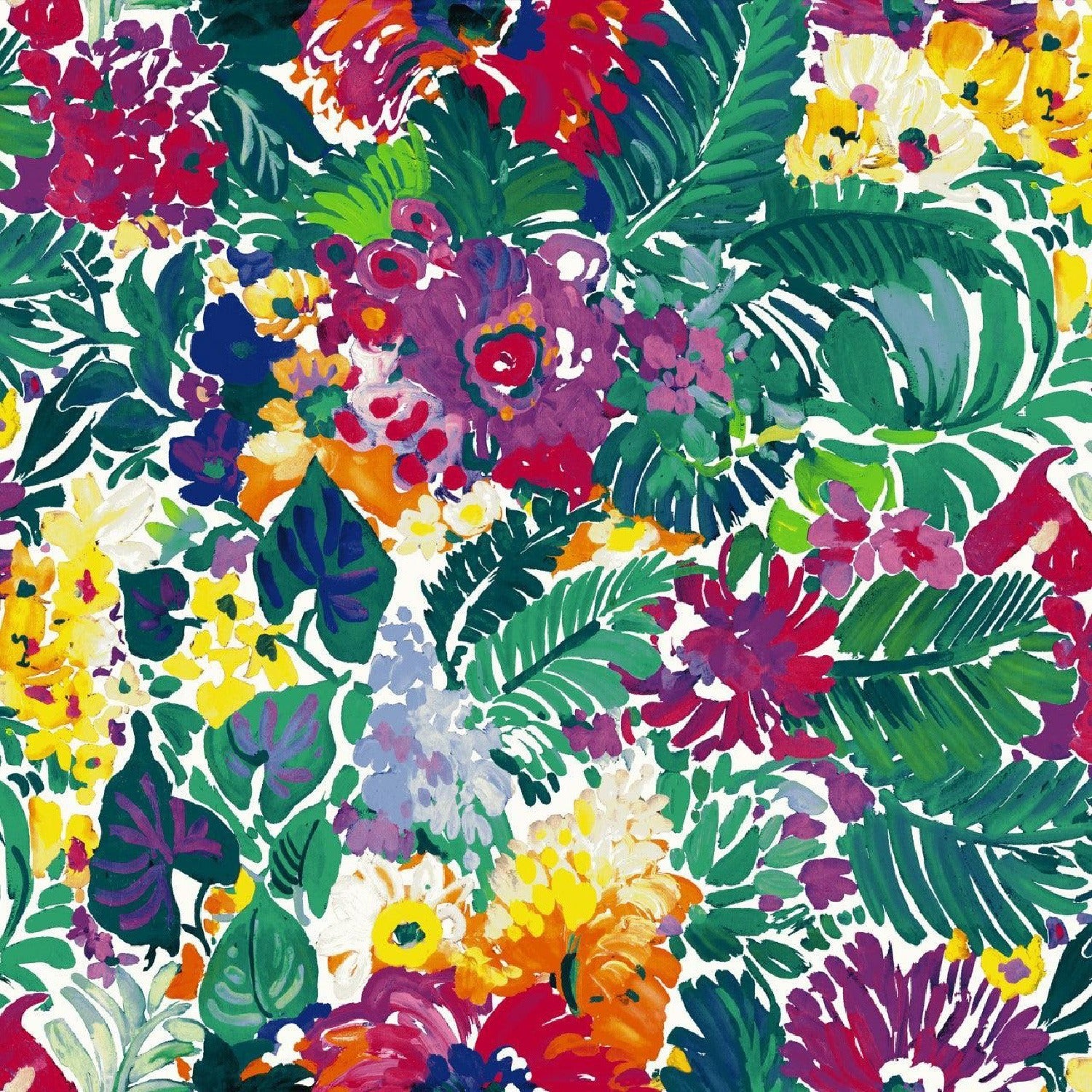 Motif floral et de feuilles coloré aux couleurs vives sur fond multicolore