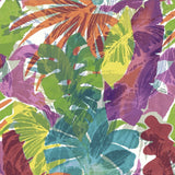 Diseño colorido de hojas tropicales sobre un fondo blanco