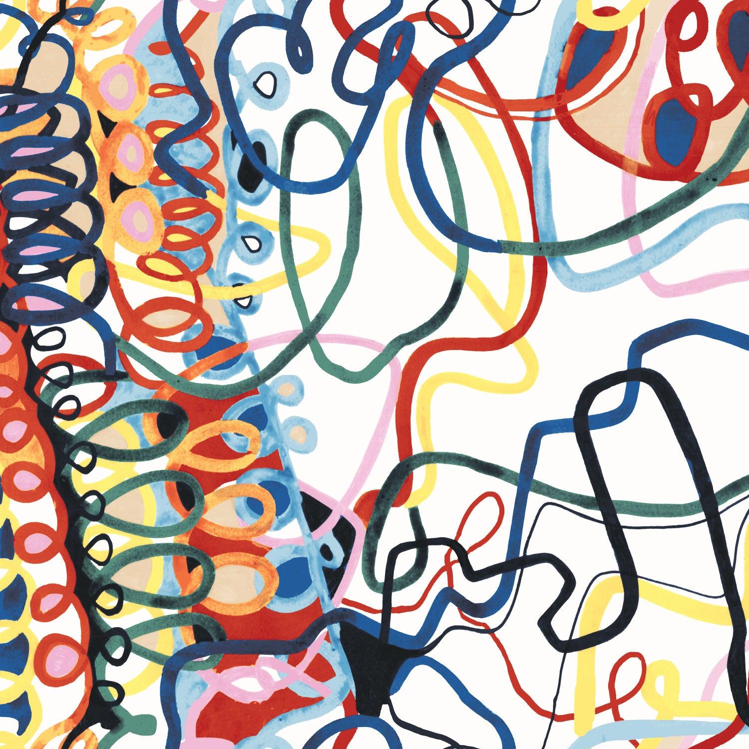 Colorful abstract line art on a white background