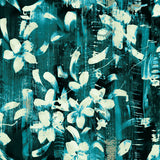 Abstract art with white floral shapes on a dark textured background