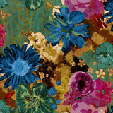 Motif floral coloré avec des fleurs bleues, roses et vertes sur un fond texturé