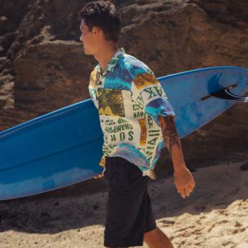 Men's Retro Aloha Shirt - Surf Contest White