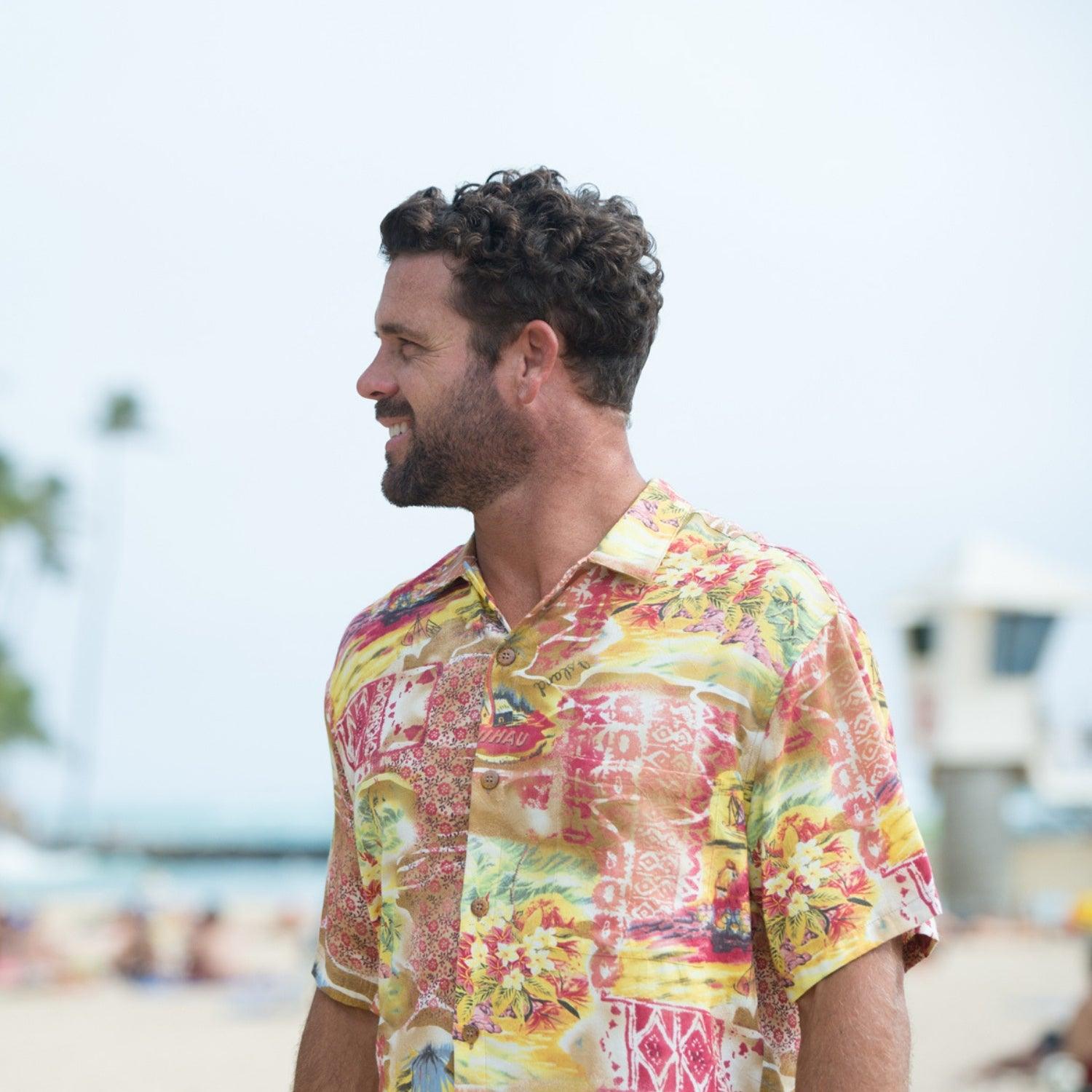 Chemise Rétro Homme Akala (Rose) - Niihau