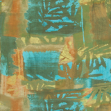Abstract art with teal, orange, and green brush strokes