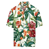 Hawaiian shirt with tropical floral pattern on a white background