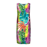 Colorful tropical leaf pattern dress on a white background
