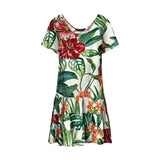 Dress with tropical floral pattern on a white background
