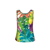 Colorful tank top with tropical leaf pattern on a white background