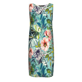 Floral dress with a tropical pattern on a white background