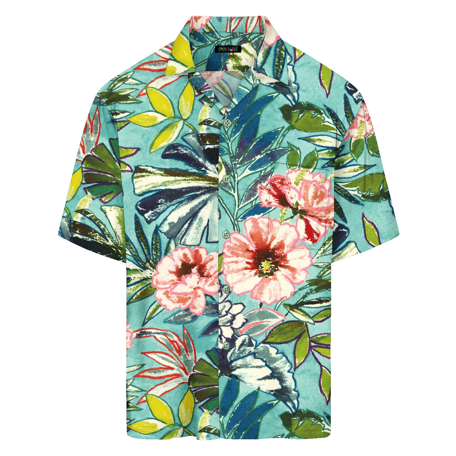 Tropical floral patterned shirt on a white background