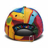 Colorful cap with a 'JAM'S WORLD' logo on a white background