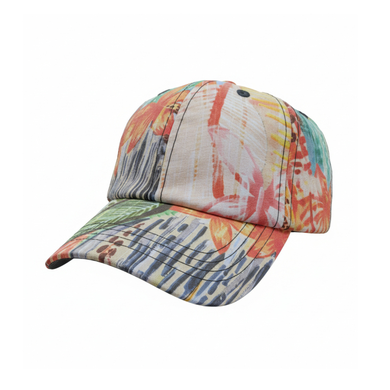 Multicolored cap with abstract design on a white background
