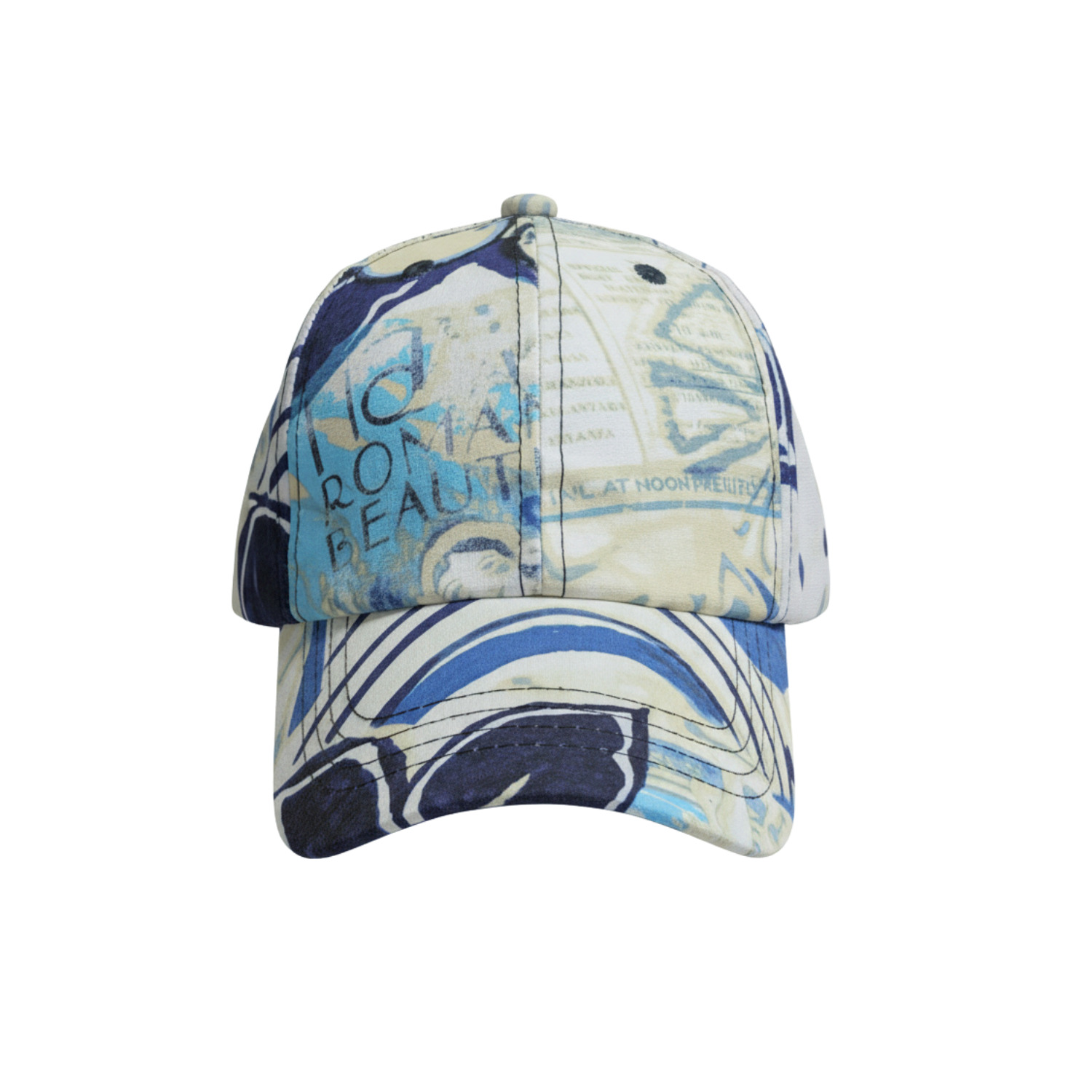 Baseball cap with blue and white pattern on a white background