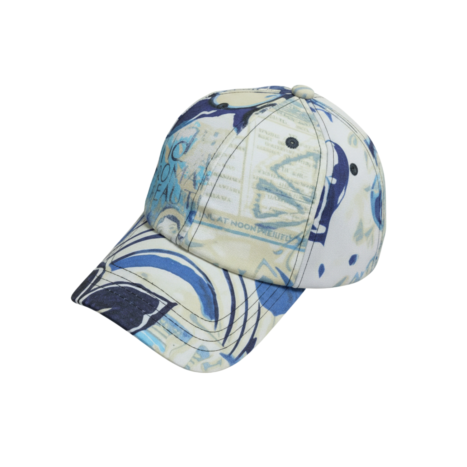 Baseball cap with blue and beige pattern on a white background