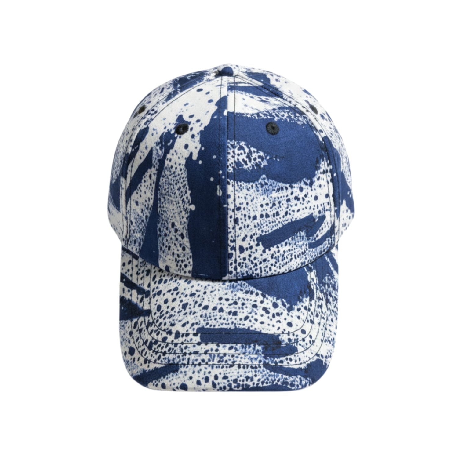 Blue and white camouflage-patterned cap on a white background