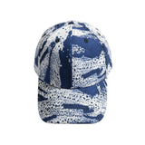Blue and white camouflage-patterned cap on a white background
