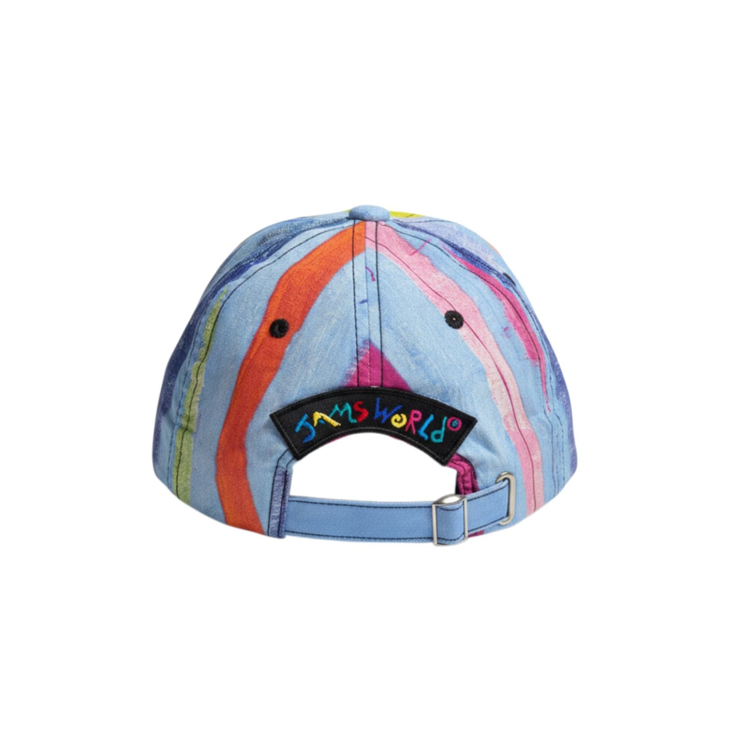 Colorful cap with a brand logo on a white background