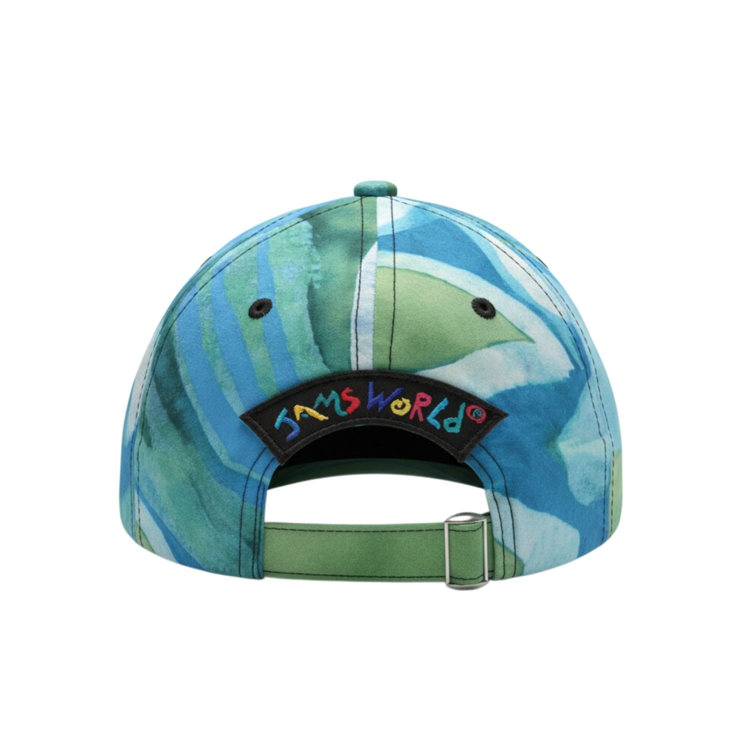 Colorful cap with a brand logo on a white background