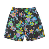 Colorful floral-patterned shorts on a black background