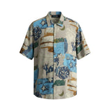 Short-sleeve shirt with a colorful pattern on a white background