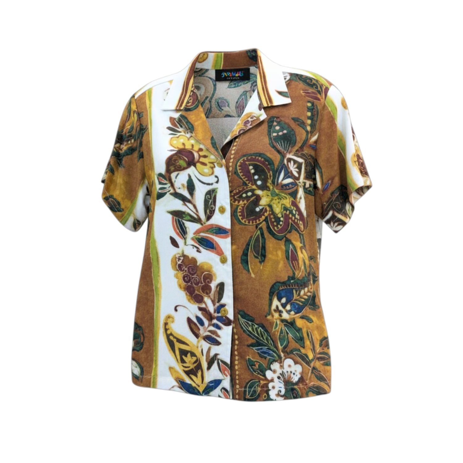 Colorful floral patterned shirt on a white background