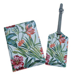 Floral-patterned luggage tag and card holder on a white background