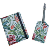 Floral-patterned luggage tag and pouch on a white background