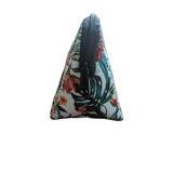 Triangular pouch with floral pattern and zipper on a white background