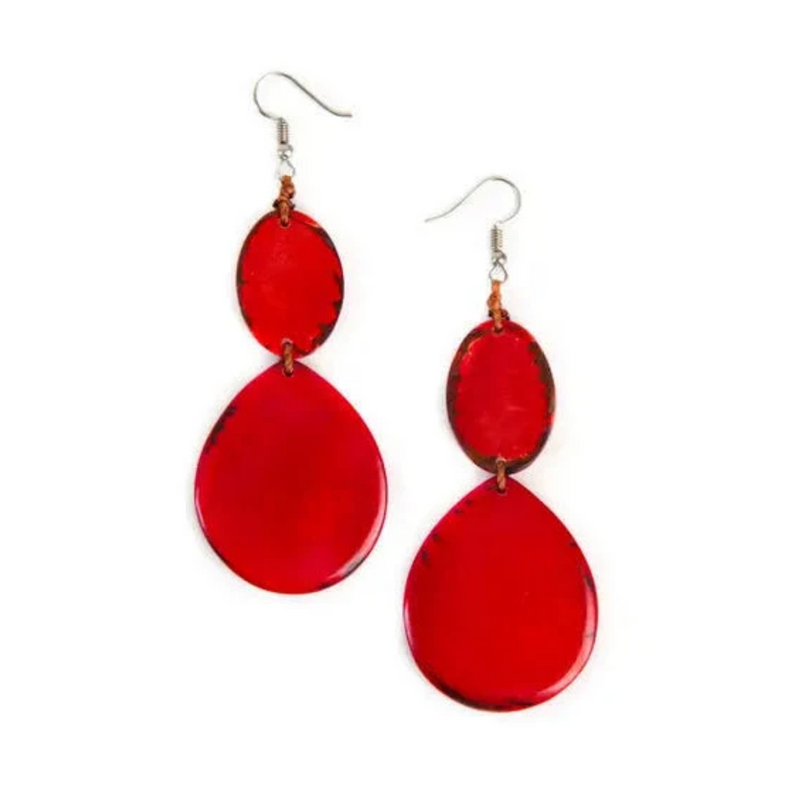 Pendientes Marcie de nuez de Tagua - Rojo