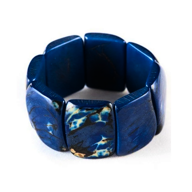 Bracelet en Pierre Naturelle Noix de Tagua - Bleu Royal
