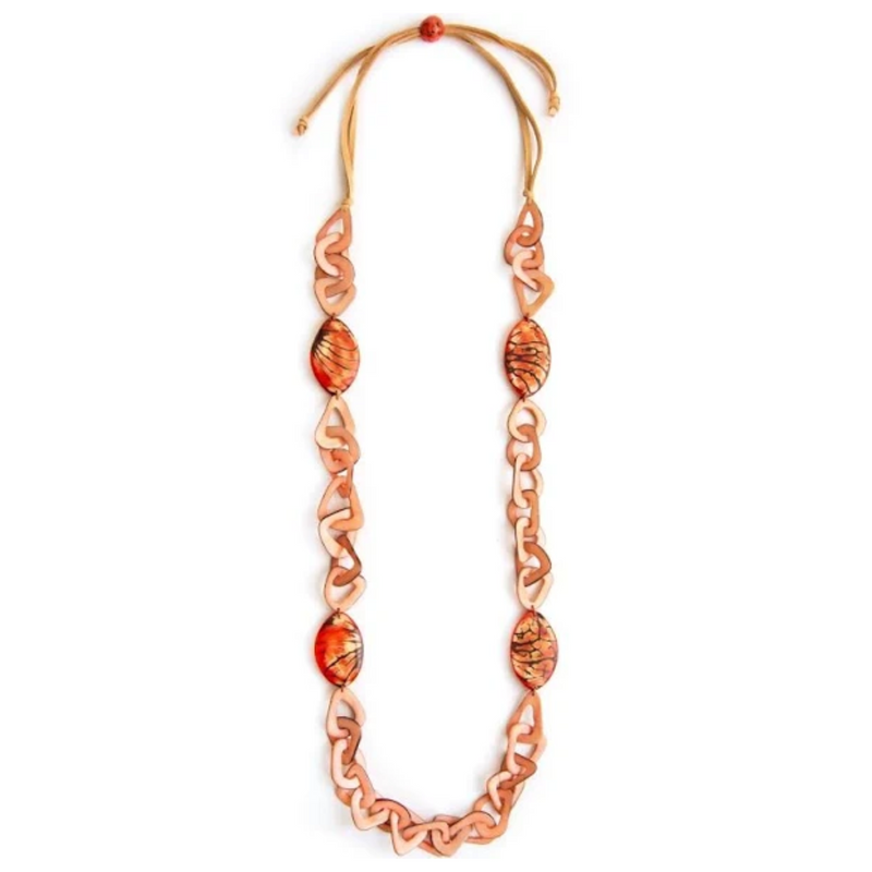 Tagua Nut Alidia Necklace - Poppy Coral Pink