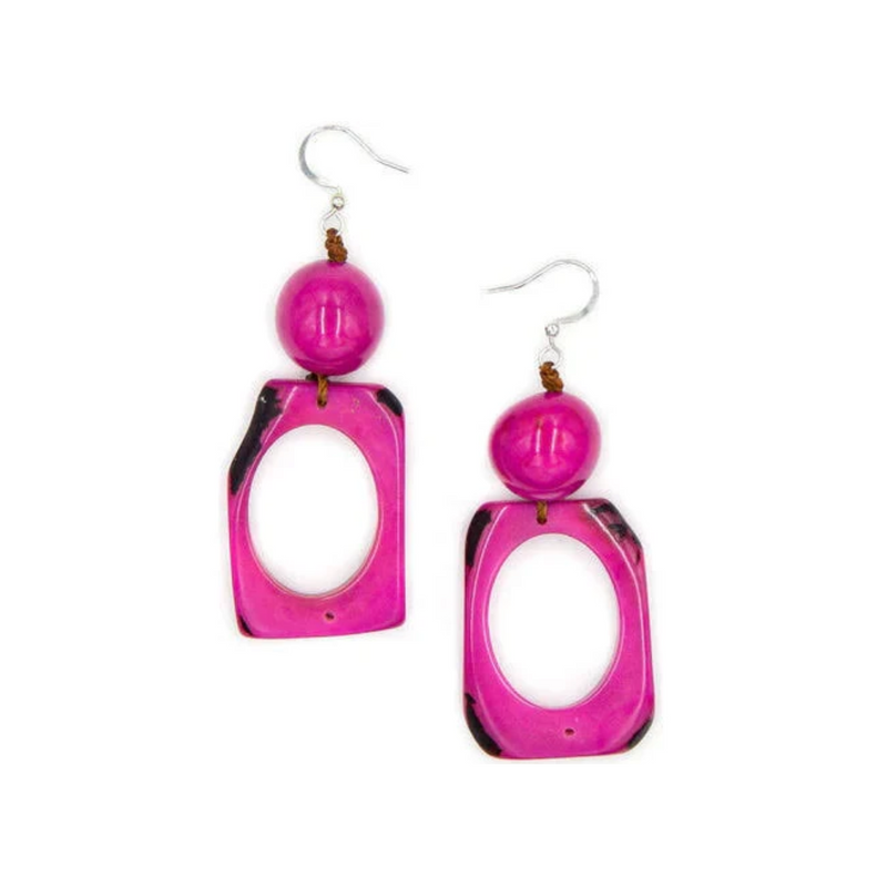 Tagua Nut Alejandra Earrings - Fuchsia