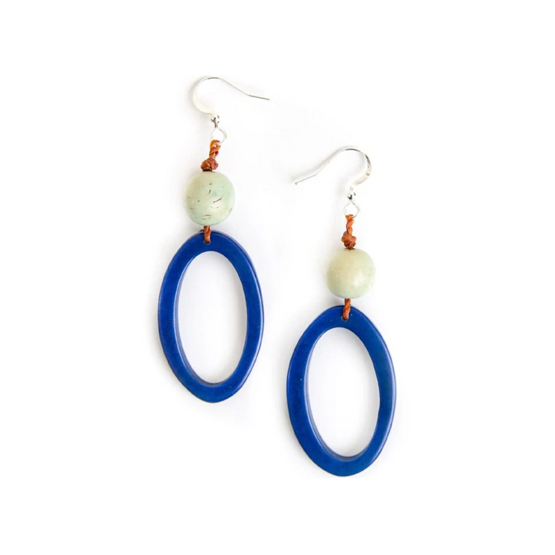 Tagua Nut Ava Earrings - Royal Blue/Celeste