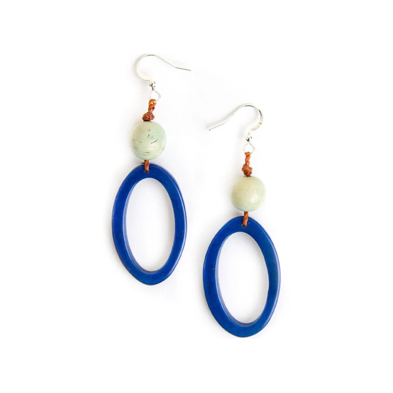 Pendientes Ava de nuez de Tagua - Azul Real/Celeste