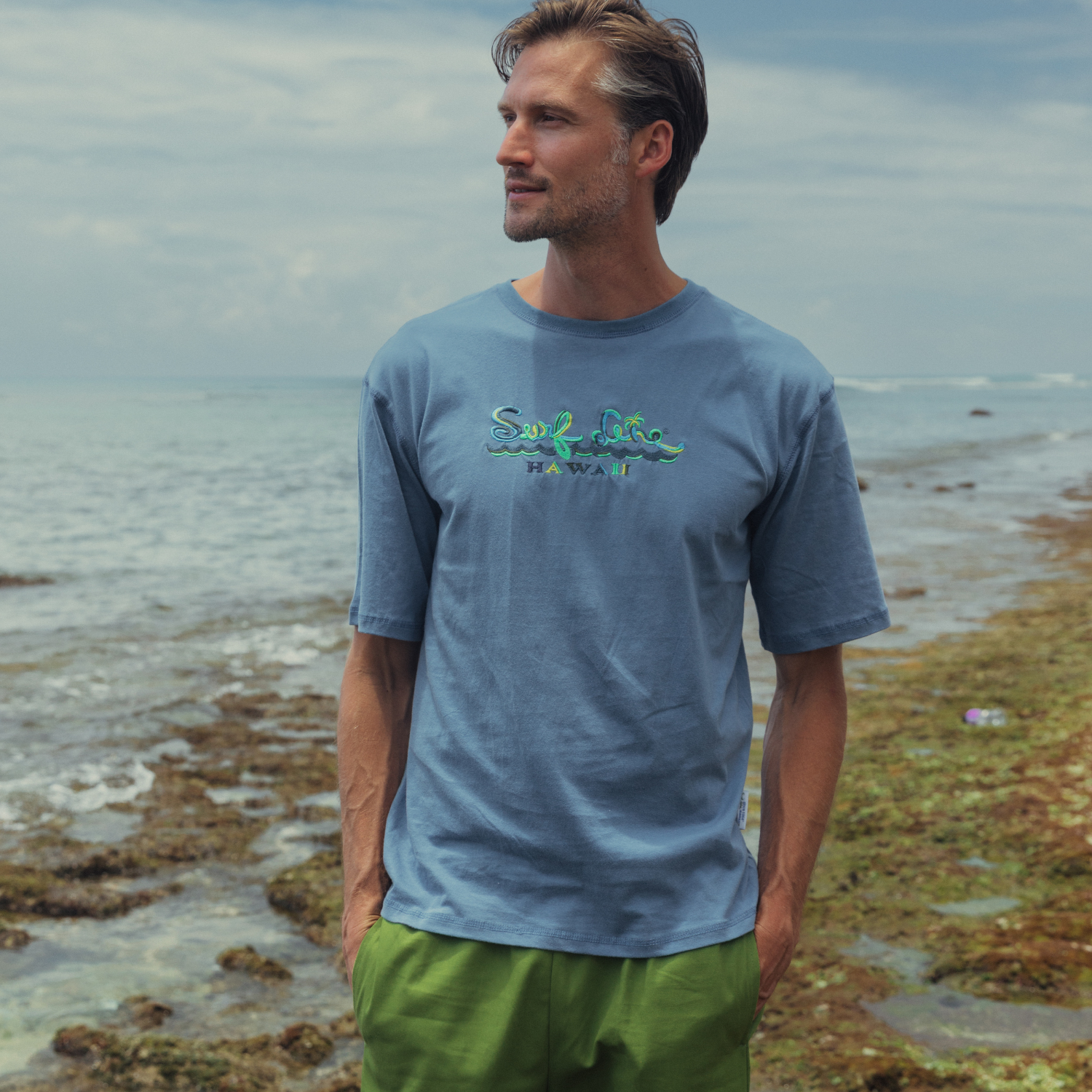 Men's Solid Surf Line Hawaii Embroidered Tee *Support Dakota Briley