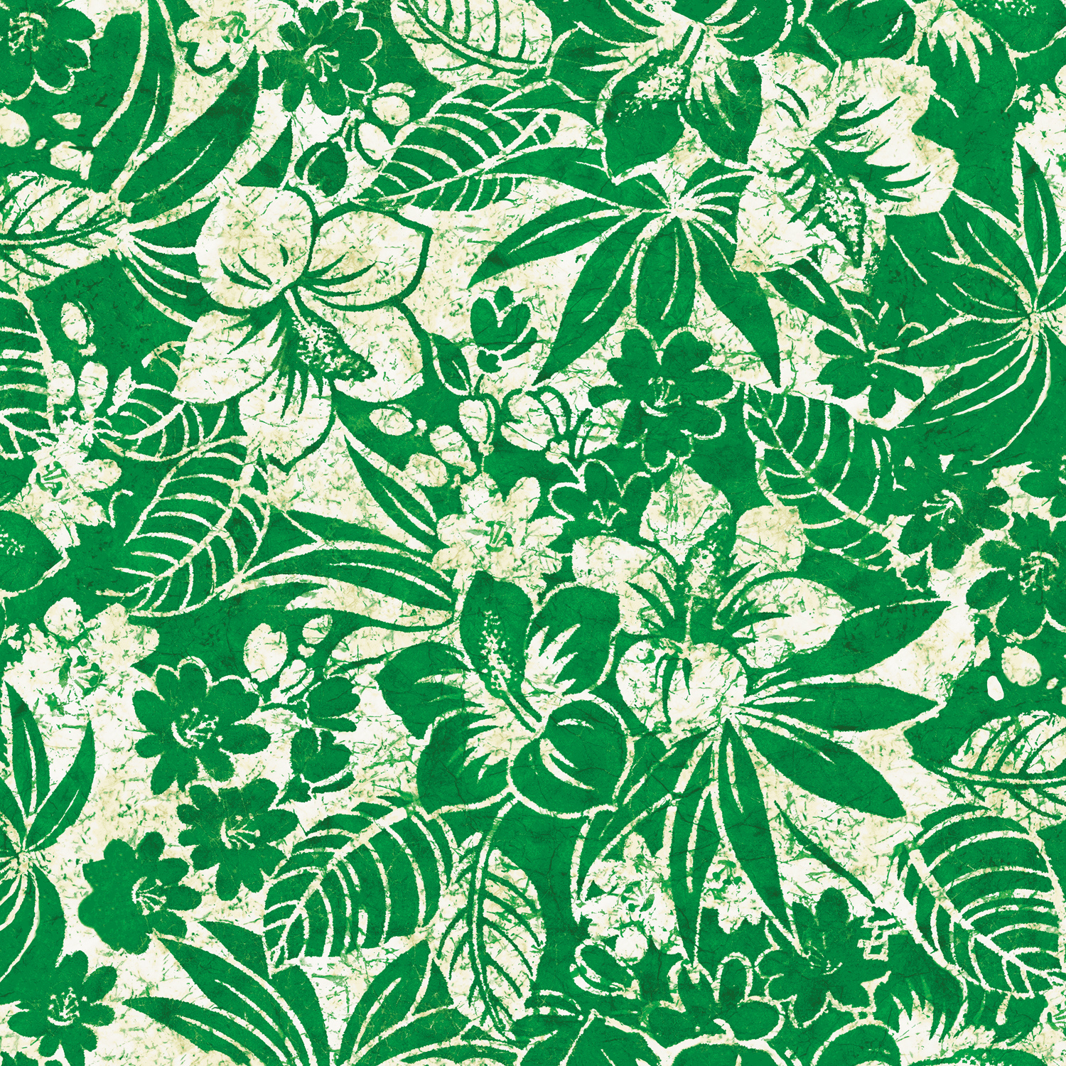 Green floral and leaf pattern on a textured background