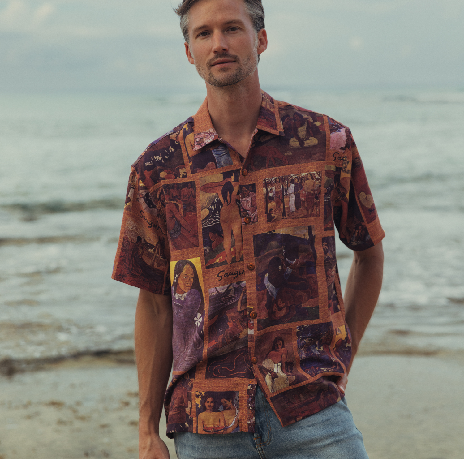2000's Men's Retro Rayon Shirt - Gauguin
