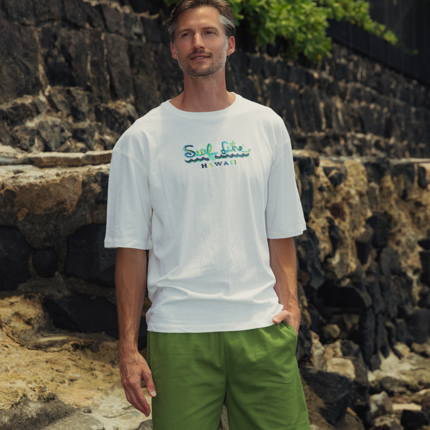 Men's Solid Surf Line Hawaii Embroidered Tee *Support Dakota Briley
