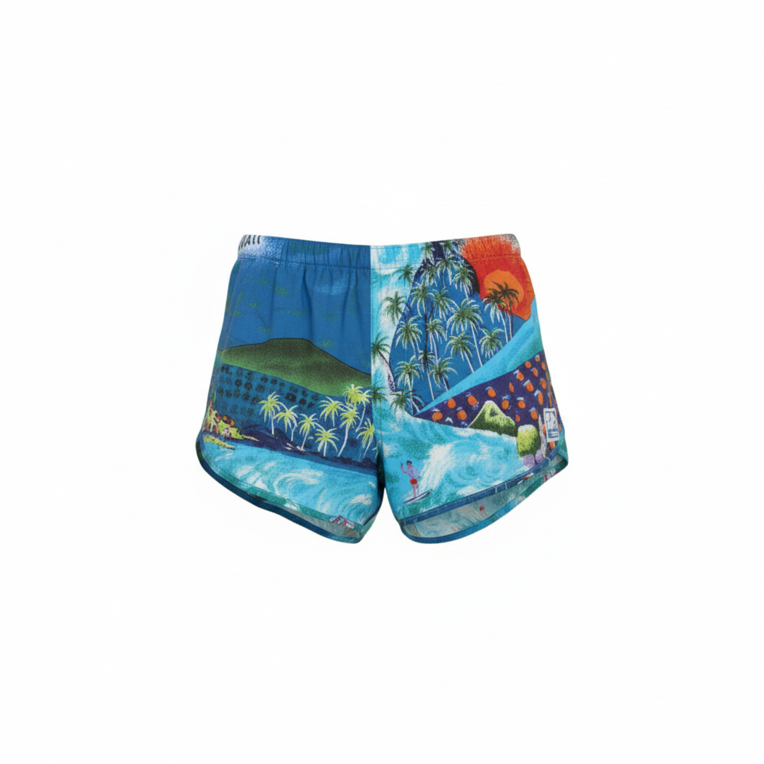 Colorful shorts with tropical design on a white background