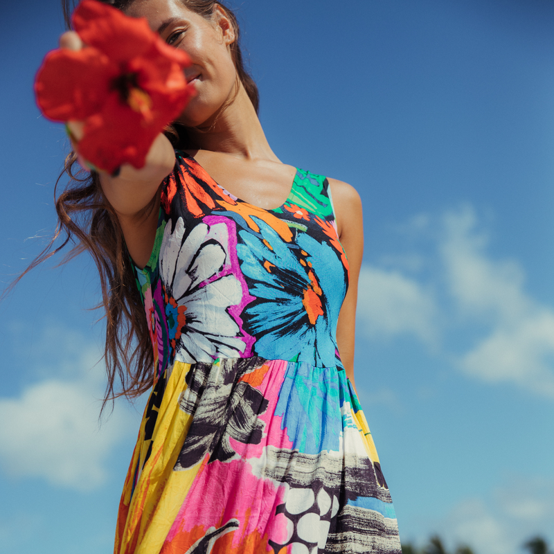 Vestido Largo Volante Mixto - Flower Vibes